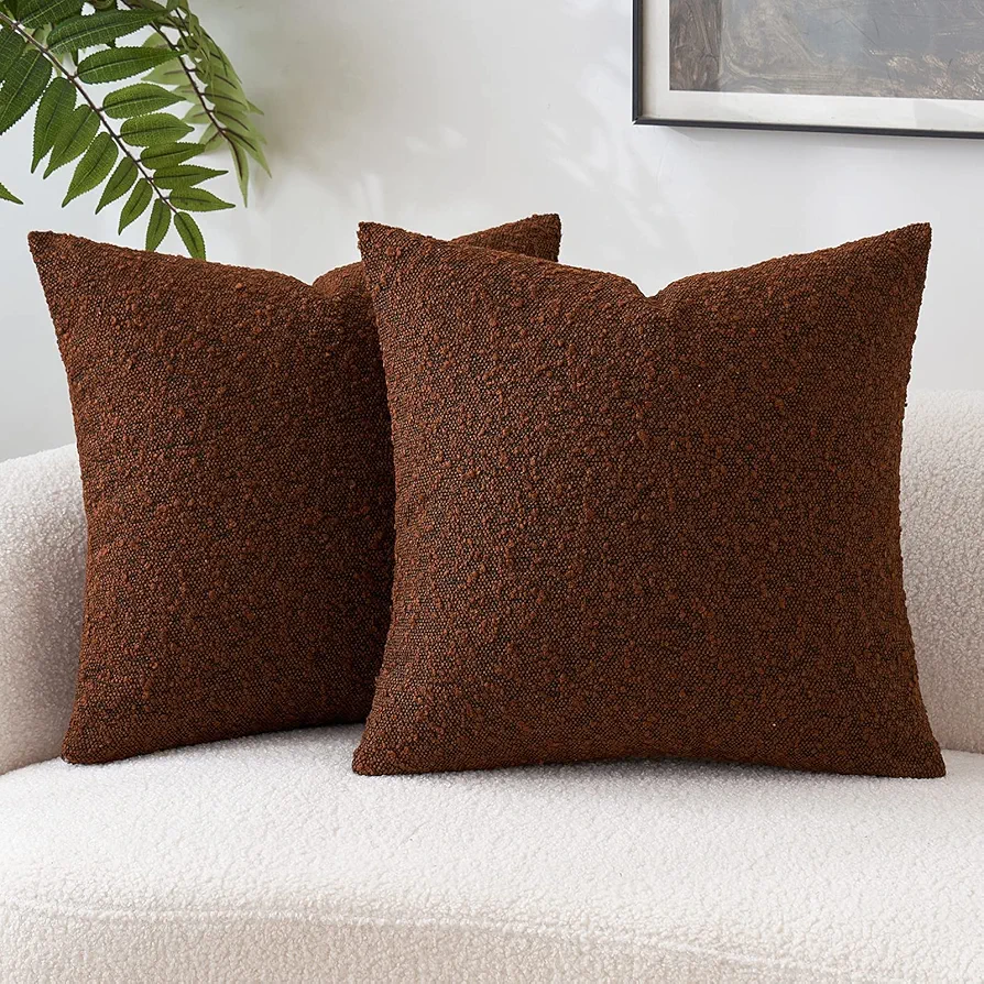 MIULEE Set of 2 Decorative Throw Pillow Covers 20 x 20 Inch Rust Pillowcases Textured Boucle Square Sofa Couch Pillow Home Decor for Living Room Woven Modern Cushion Cases