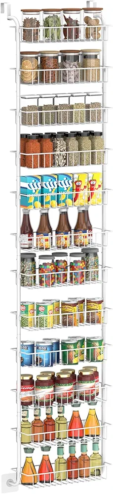 12-Tier Over the Door Pantry Organizer, Hanging Spice Rack, Pantry Door Storage with 12 Baskets, Behind the Closet Door Storage for Kitchen, Laundry Room and Bathroom White