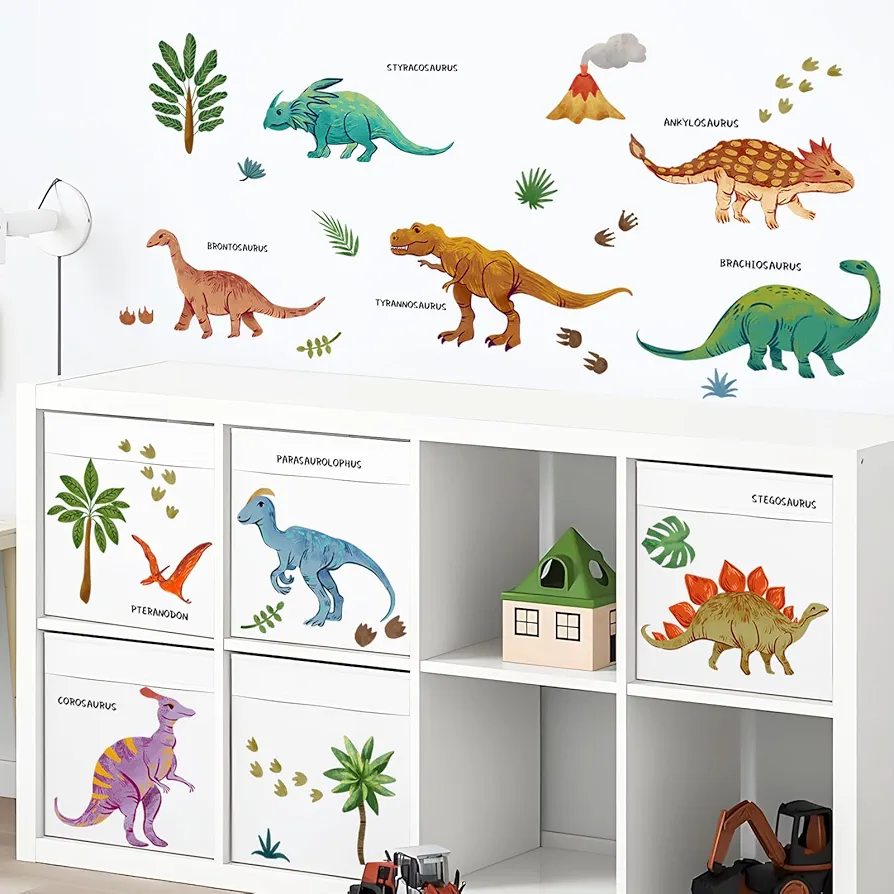 Dinosaur Wall Decals, Cartoon Dino Wall Stickers Vinyl Peel and Stick Wall Decal Self Adhesive Wall Art Sticker for Baby Nursery Kids Room Living Room Home Decor