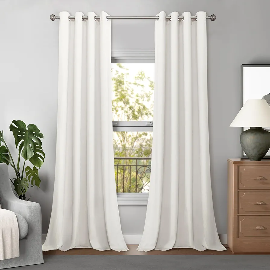 YoungsTex Off White Velvet Curtains 84 Inches Length 2 Panels for Living Room Room Darkening Drapes for Bedroom Privacy Super Soft Curtain with Grommet Light Blocking, 52 X 84 Inch