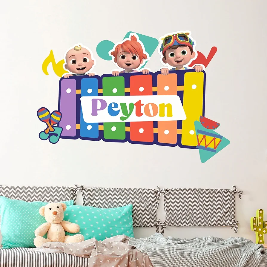 EGD Multiple Font Custom Name CoComelon Kids Wall Decal - EGD X CoComelon Series - Prime Collection - Wall Decal for Room Decorations - Mural Wall Decal Sticker (JJ, Yoyo and Tom Tom (EGDCOCO031))