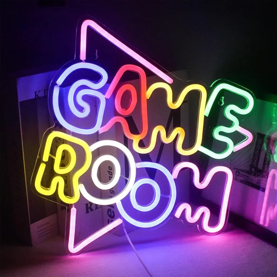 Game Room Large Neon Signs 1 Pcs Gamer Neon Sign 13.2"x14" Colorful LED, USB Neon Lights 6 Brightness Levels Led Lights Gamer Room Decors (Game Room)