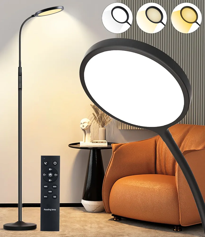 Tenmiro Floor Lamp, Led Floor Lamps for Living Room, Bright Modern Reading Floor Lamp with Stepless Adjust Color Temperatures & Brightness, Standing Lamp with Remote & Touch Control (Black)