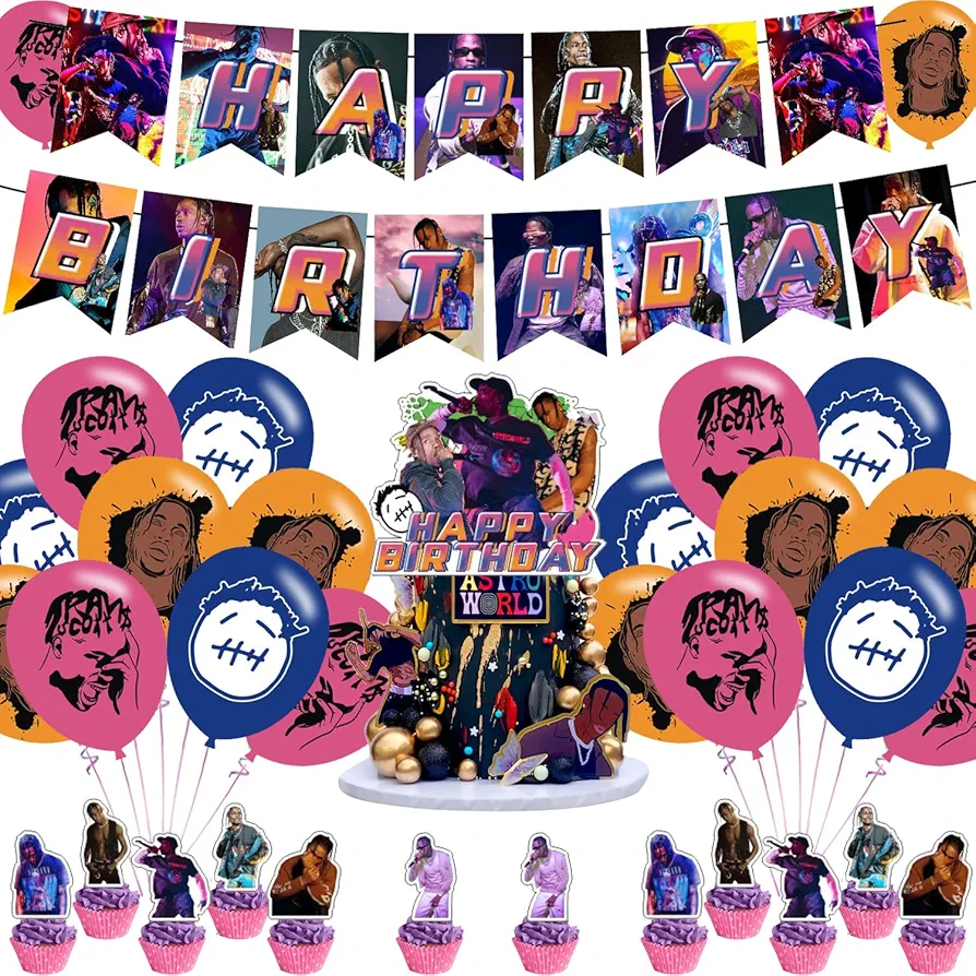 Singer Scott Travis Birthday Party Decorations, Room Decorations, Singer Scott Merch Include Hip Hop Pop Singer Party Balloons, PomPomPurin Birthday Kids' Party Banner,Cake Topper and Cupcake Toppers