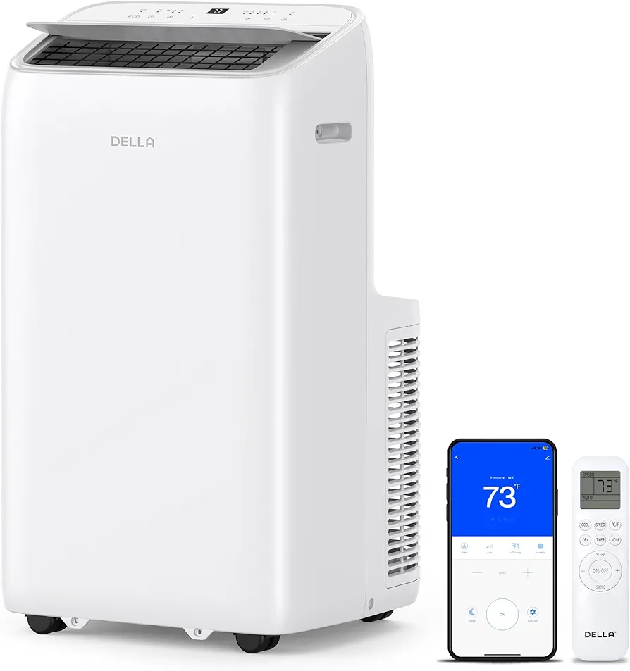 Della 14000 BTU Smart Inverter Ultra Quiet Energy-Saving Portable Air Conditioner Cools Up To 450 Sq. Ft. Work with Alexa with Remote & App Control, Dehumidifier & Fan, Sleep Mode