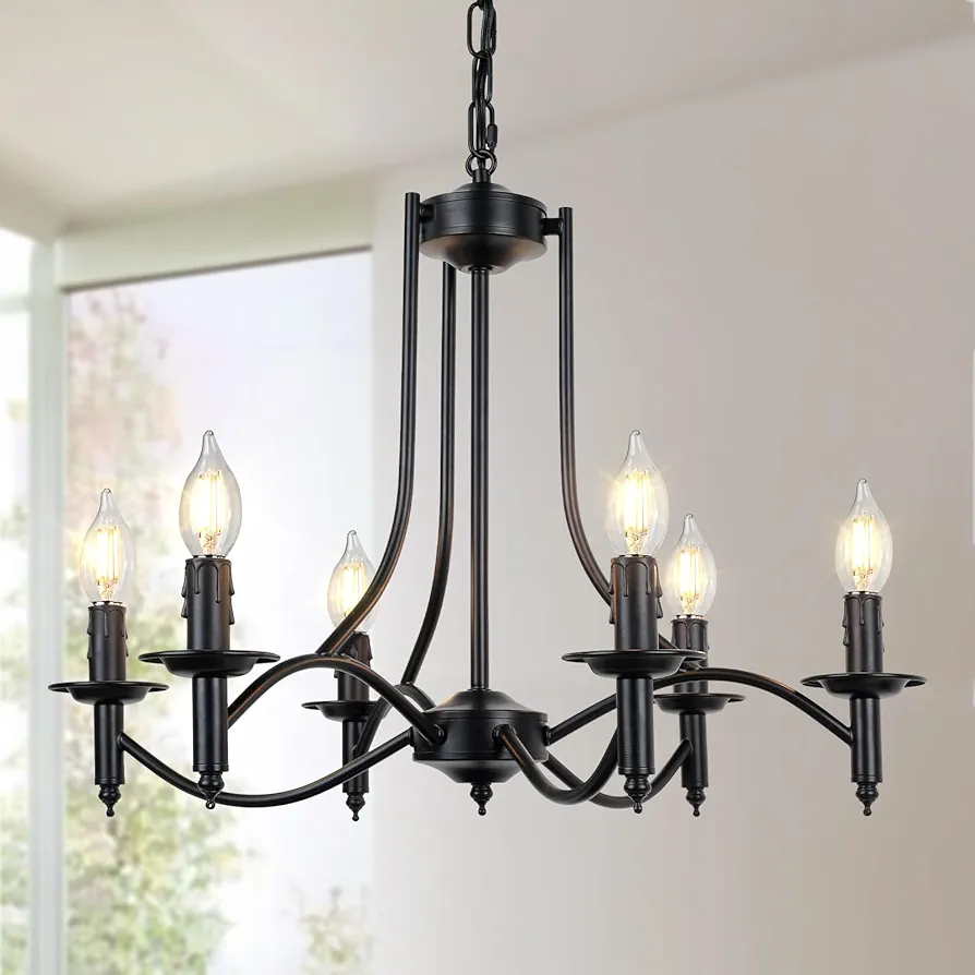 Brightever Black Chandelier, 6-Light Farmhouse Chandeliers for Dining Room, Modern Candle Hanging Pendant Lights Fixture for Living Room Foyer Kitchen Island Entryway Hallway Bedroom