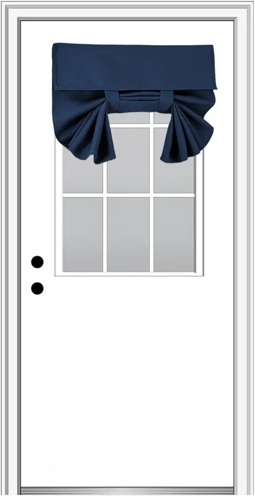 100% Blackout French Door Curtains, Wrinkle Free, Room Darkening, Blocks Light and Heat Through Glass. Drill-Free， Easy Installed Door Window Curtains. (Navy Blue,1 Panel, 24"x38")