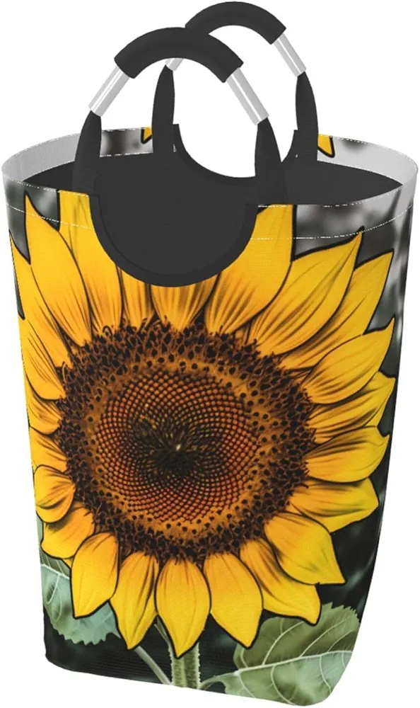 Laundry Basket Collapsible Clothes Hamper for Dirty Clothes, Laundry Bag with Handles Blanket Toys Storage Blanket, Dorm Room Essentials Accessories - sunflowers Pattern