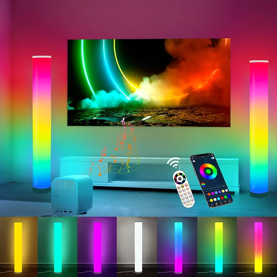 Marlrin 2-Pack RGB Corner Floor Lamp for Living Room APP Smart Music Sync Color Changing LED Lights Bedroom Colorful Decoration Lamp Soft Mood Lighting Dimmable with Remote Control