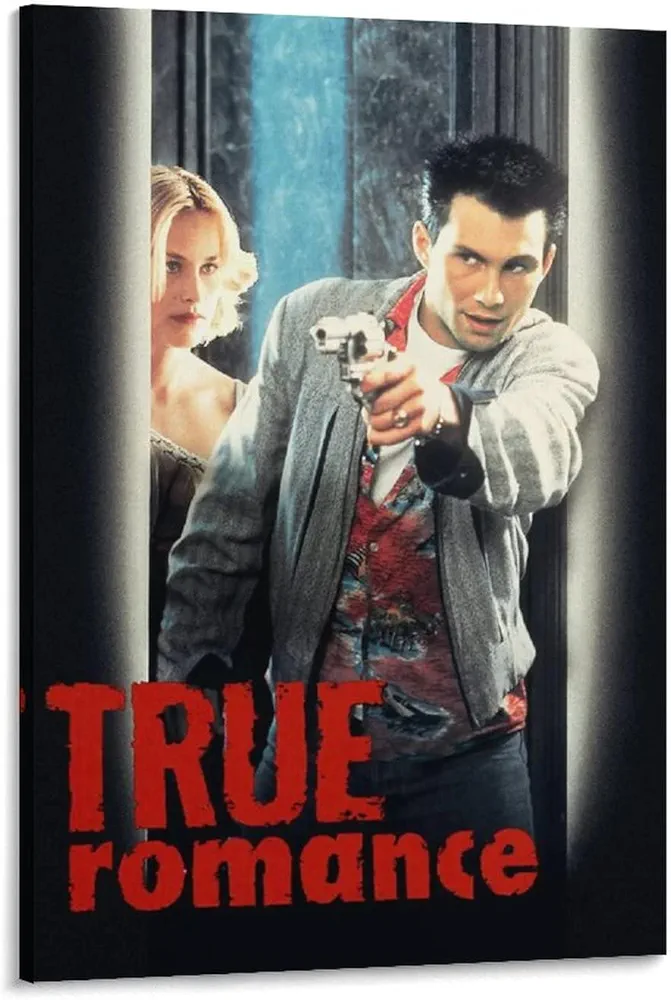 True Romance - The Cover of A Classic American Movie Poster (4) Wall Art Paintings Canvas Wall Decor Home Decor Living Room Decor Aesthetic 16x24inch(40x60cm) Frame-style