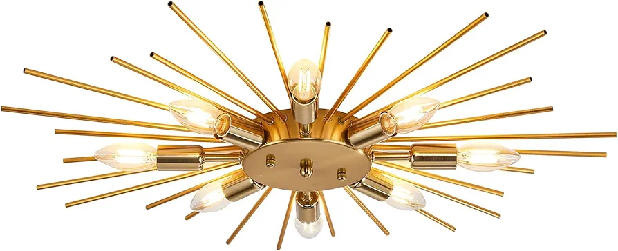 Semi Flush Mount 8 Light Satellite Metal Ceiling Light Gold Modern Ceiling Light Dining Room Light Fixture Gold Light Fixture Chandelier for Farmhouse Kitchen Bedroom Hallway Living Room.