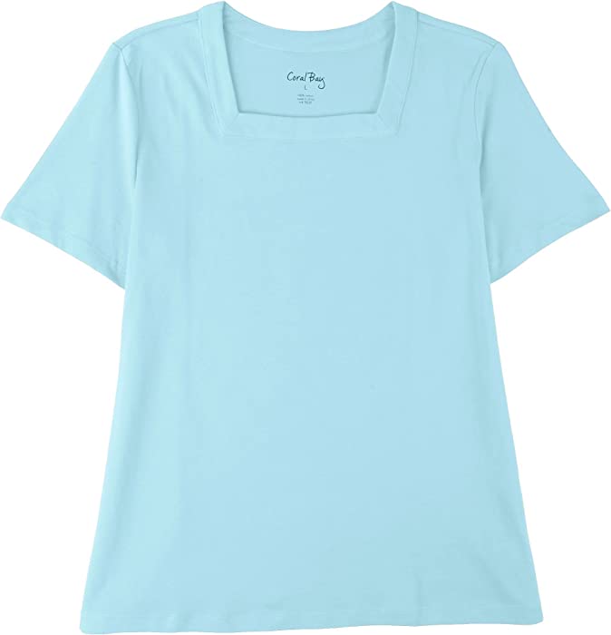 Coral Bay Petite Solid Square Neck Short Sleeve Top