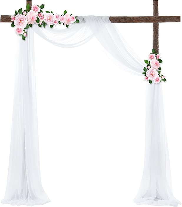 Wedding Arch Drapes 1 Panel 6 Yards,BIRDBELL Chiffon Fabric Drapery for Wedding Ceremony Reception Swag Decorations Sheer Fabric for Draping Wedding Decoration (White, 1)