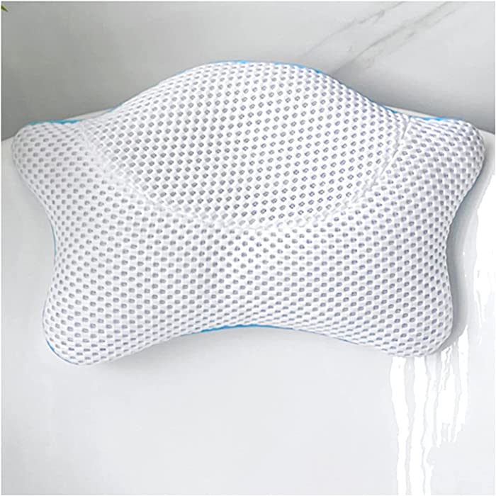 CHUANGRUN Non Slip Bath Pillow, Ergonomic Bath Pillows for Tub Neck and Back Support with 4 Suction Cups, Permeable Quick Drying Air Mesh Tub Pillow, for Women & Men