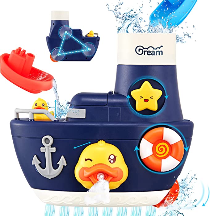 Bath Toys for Toddlers Kids Baby 1 2 3 Year Old Boy Girl, Fill and Spin Boat with Suction Cups, 2 Stacking Boats,Gift Ideal with Color Box