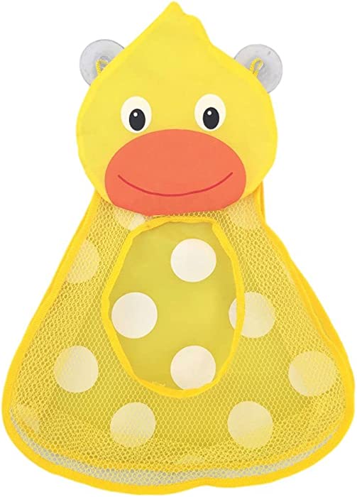 YUGH Kids Mesh Bath Toy Organizer Bathtub Toy Storage Bag Quick Dry Toys Holder with Suction Cup Hooks for Bathroom Shower Toys Shampoo Soap(Yellow Duck)