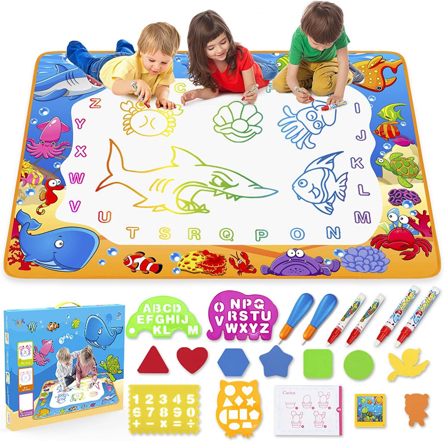 Water Doodle Mat - Kids Painting Writing Doodle Toy Mat - Color Doodle Drawing Mat Bring Magic Pens Educational Toys for Age 2 3 4 5 6 7 Year Old Girls Boys Age Toddler Gift