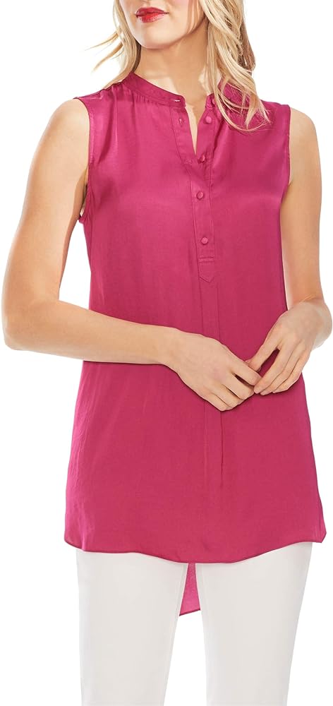 Vince Camuto Women's Sleeveless Rumple Henley Tunic