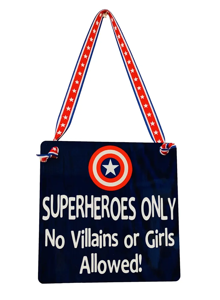 Superheroes Only | No Villains or Girls Allowed Captain America Wooden Door Sign Little Boy's Room Nursery