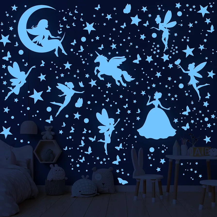 Glow in The Dark Stars Unicorn Bedroom Decor for Girls Glow in The Dark Stars for Ceiling Fairy Butterfly Wall Decals Glow in The Dark Space Galaxy Wall Stickers Kids Nursery Living Room Wall Decor