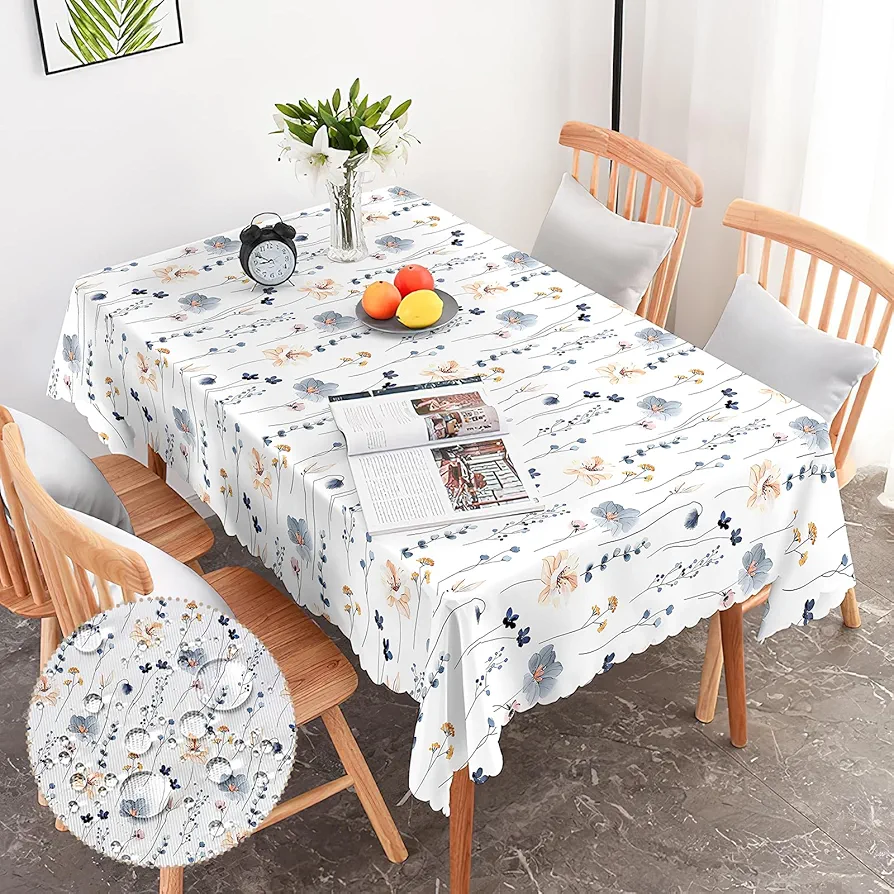 Rectangle Table Cloth, Spring Floral Rectangle Tablecloth, Stain Resistance Water Repellent Wrinkle-Free, Cute Table Cloth Decor for Home Kitchen Dining Party Patio Indoor and Outdoor Use, 60x84"