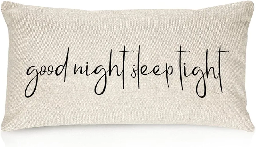 Good Night Sleep Tight Lumbar Pillow Covers 12x20 Funny Quotes Cotton Linen Farmhouse Pillows Case for Couch Living Room Decor Housewarming Birthday Gifts