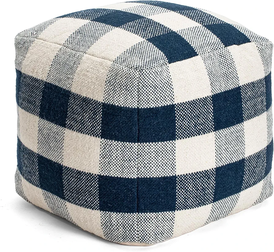 Anji Mountain 100% Handmade & Handcrafted Comfortable Home Décor Pouf Ottoman Footrest for Living Room, Bedroom, Nursery, Kidsroom, Patio Furniture - (20" x 20" x 20"- Navy Blue,Ivory)