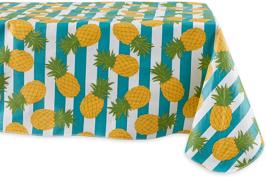 DII Pineapple Vinyl Tabletop Collection, Flannel Backed Multi-Use Tablecloth, Rectangle, 60x102, Pineapple