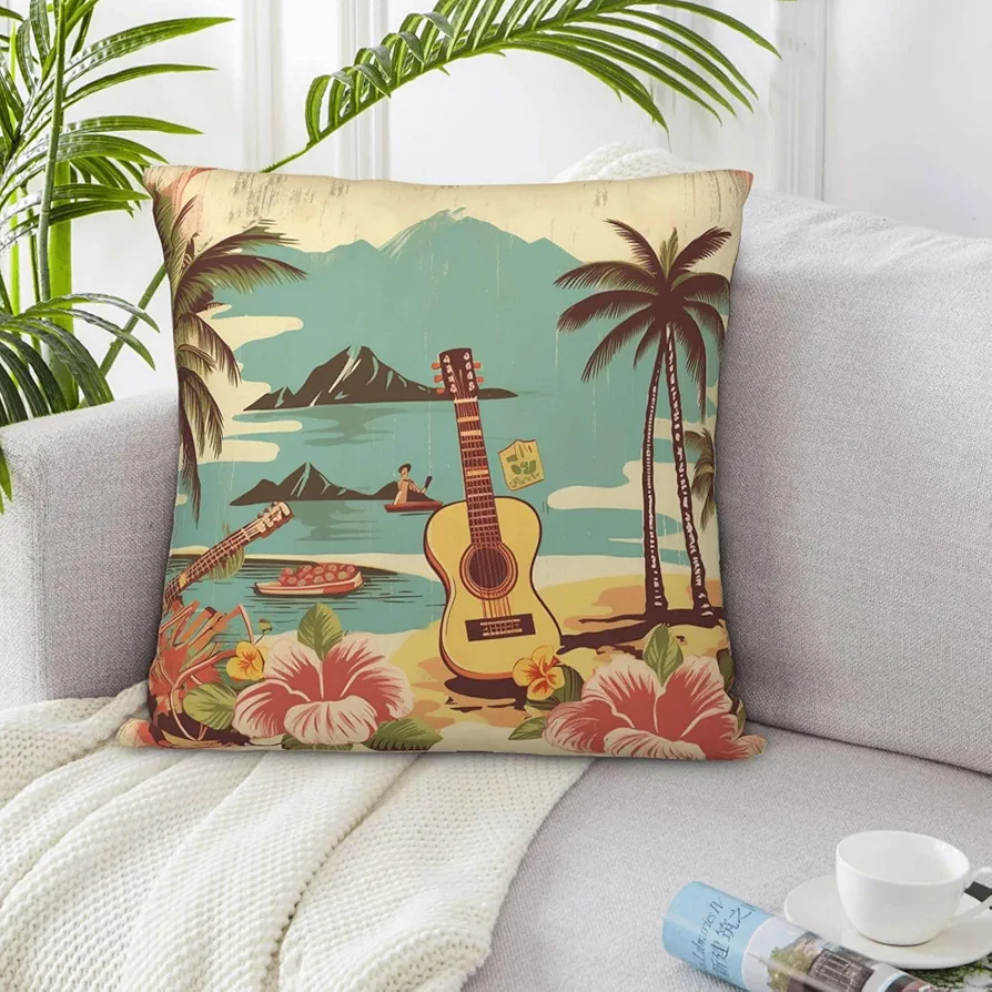 Couch Throw Pillow Covers Square Decorative Throw Pillow Cover Vintage Hawaii Pillow Cases Double Sided Cushion Cover for Living Room Soft Plush Cushion Case for Sofa Home Decor 20"x20"