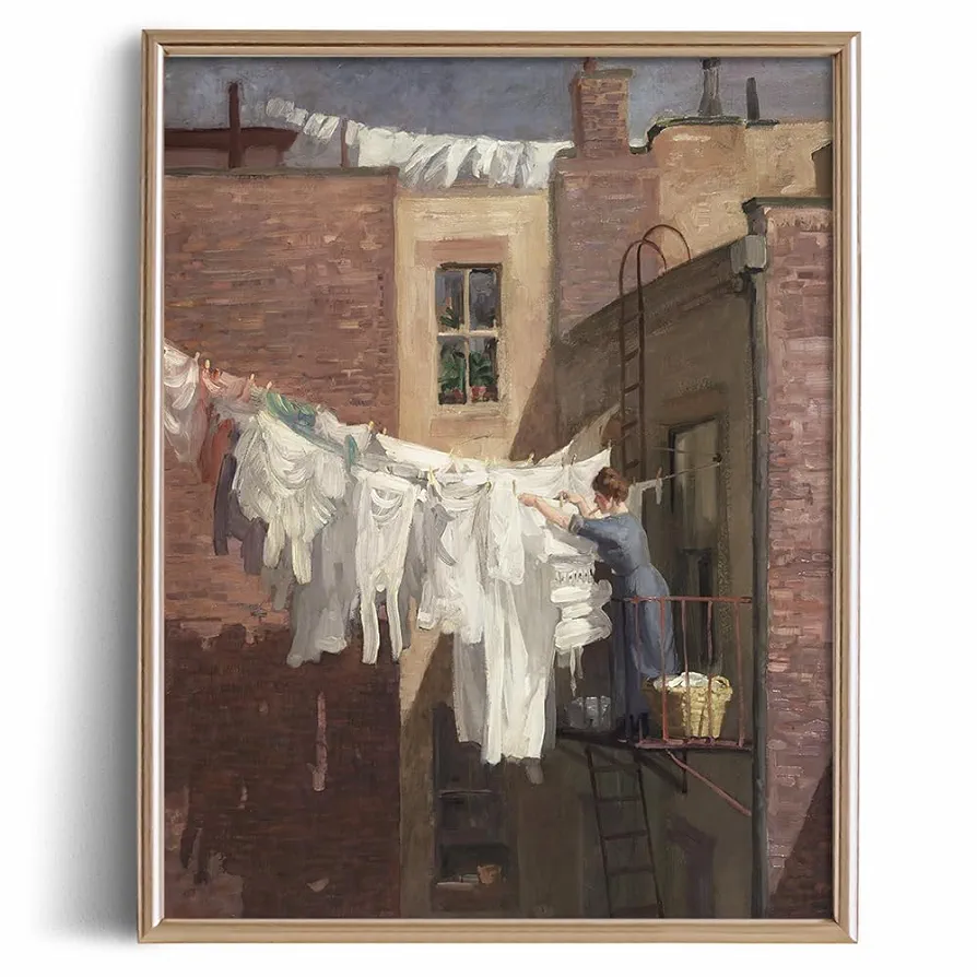 Farmhouse Laundry Picture 11 x 14 Art Print - Gift for Mother Her - Rustic Vintage Decor for Laundry Room - Women Lady Launder Oil Paintings - Art Deco Wall Art - Antique European Posters