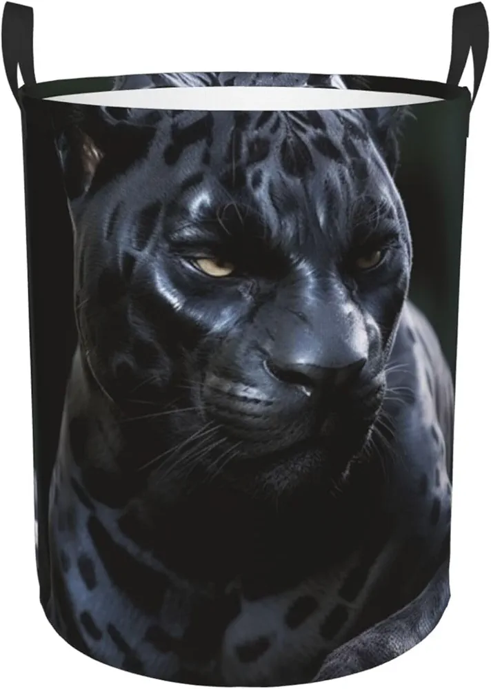 Black Panther Print Laundry Basket Circular Laundry Hamper with Handles Waterproof Circular Hamper Dirty Clothes Basket Portable Storage Bin for Home Organizer Living Room Bathroom Car Medium