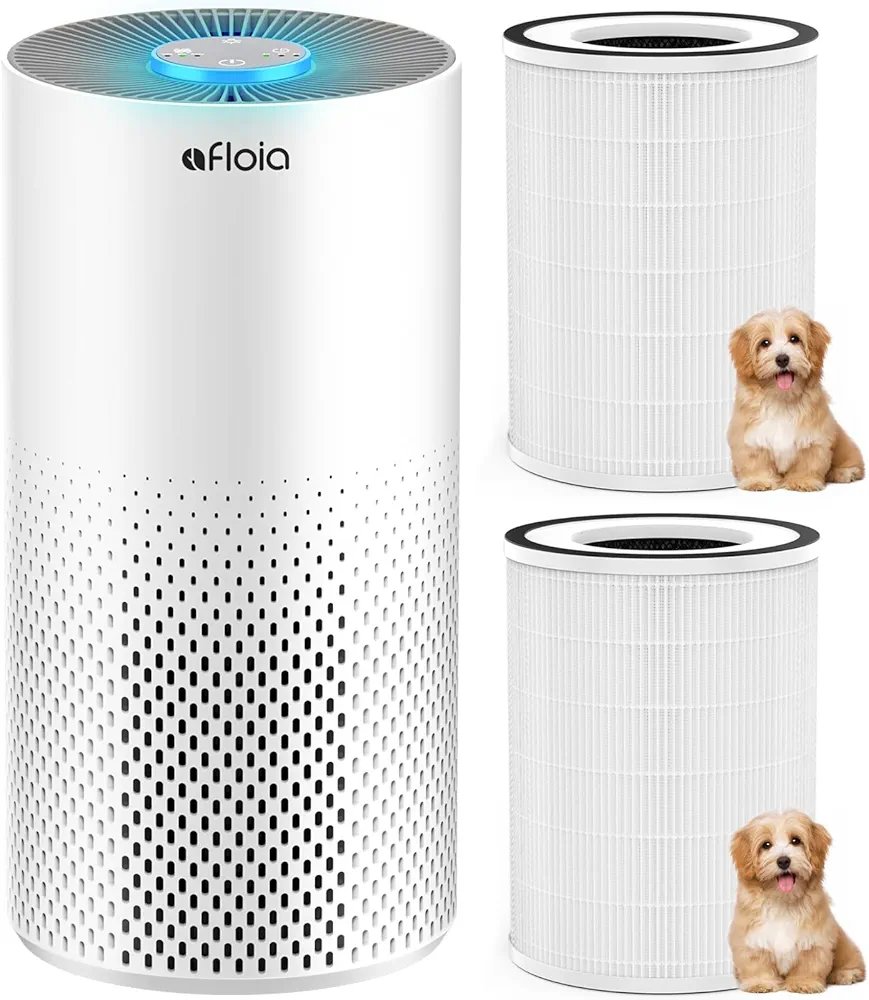 Afloia Air Purifiers for Home Large Room Up to 1076 Ft², Kilo White, Afloia Pet Allergy Filter for Kilo, 2 Pack