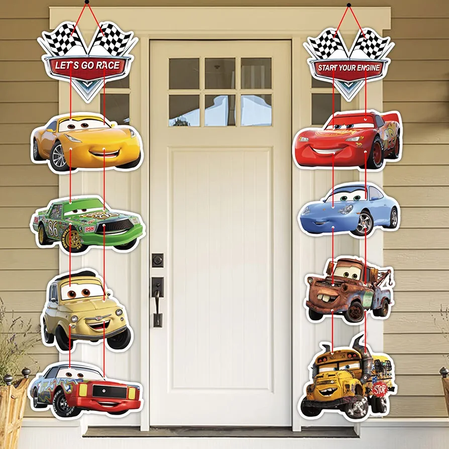 Cars Race Porch Sign Cutouts Room Wall Door Decor Race Car Birthday Party Garden Outdoor Indoor Decorations Hanging Cards