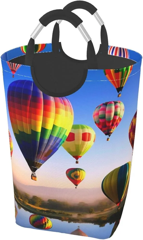 Laundry Basket Collapsible Clothes Hamper for Dirty Clothes, Laundry Bag with Handles Blanket Toys Storage Blanket, Dorm Room Essentials Accessories - Hot Air Balloons