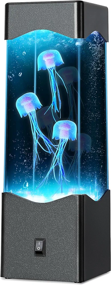 SENCU Gifts for Adults Kids, Multi-Color Jellyfish Lamp, USB Powered Aquarium Night Lights with 3 jellyfish,Office Room Desktop Decoration, Gifts for Christmas Birthdays Holidays (Black)