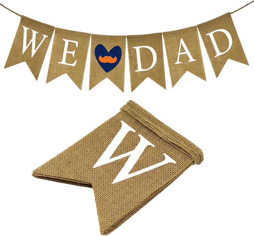 Father's Day Banner, Pre-strung Father's Day Burlap Banner, We Love Dad Banner with Heart, Rustic Father's Day Decorations for Fireplace, Mantle, Classroom, Office