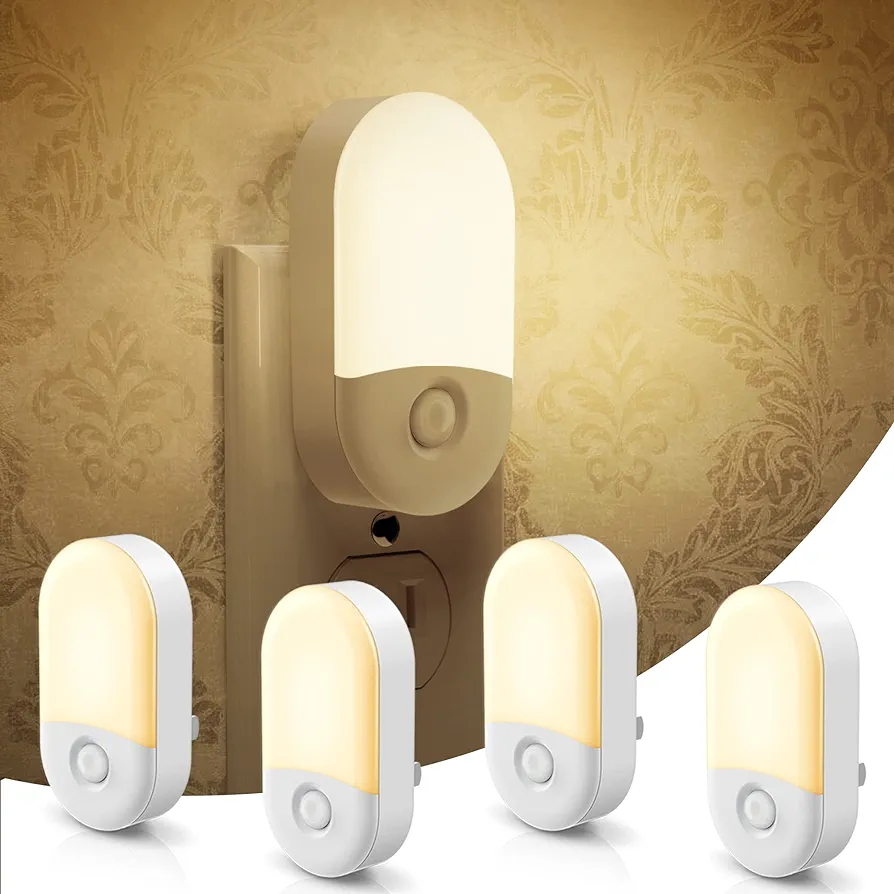 L LOHAS LED Night Lights Plug into Wall, [4 Pack] LED Night Light with Light Sensors, 30/60LM Nightlights for Kids Room, Soft White 3000K, 0.6W Automatic Plug in Wall Light for Bedroom, Hallway