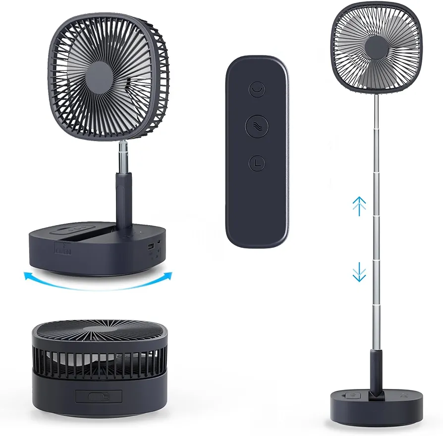 Magesh Portable Oscillating Pedestal Fan＆Remote, 120° Rotation, 3-In-1 Foldaway/Standing/Desk Fan, Anti-Slip 7200Mah Rechargeable, Telescopic 4 Speed Quiet Timer Fan Home Outdoor Travel (Dark Blue)