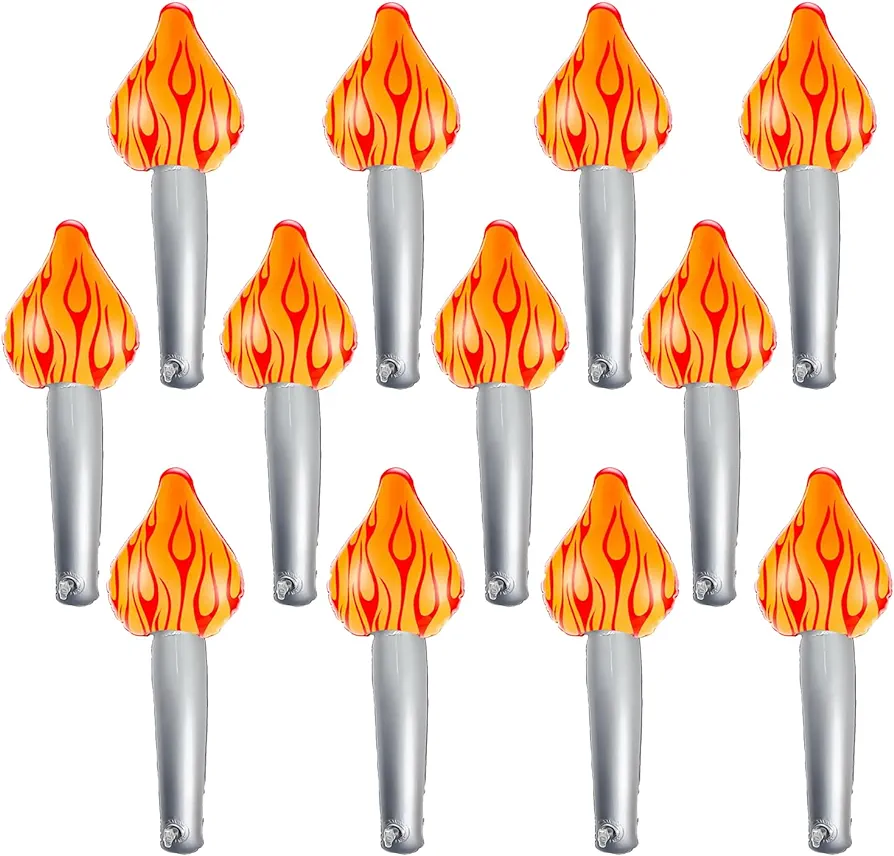 12PCS Inflatable Torch Fun Torch Inflates For Halloween Cosplay, 16inch Fake Torch Plastic Halloween Torch Prop For Halloween Cosplay Party Decorations Medieval Luau Themed Party Sports Competitions