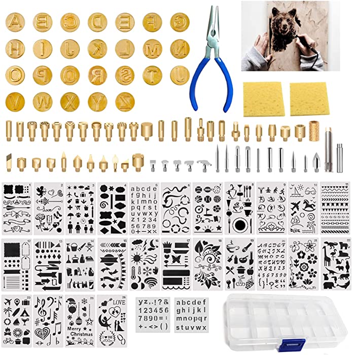 BEZALEL 112Pcs Wood Burning Tips - Pyrography Wood Burning Kit Includes Wood Burning Tips Only Wood Burning Letters Wood Burning Stencils and Patterns for Embossing Carving DIY Adults Crafts Beginners