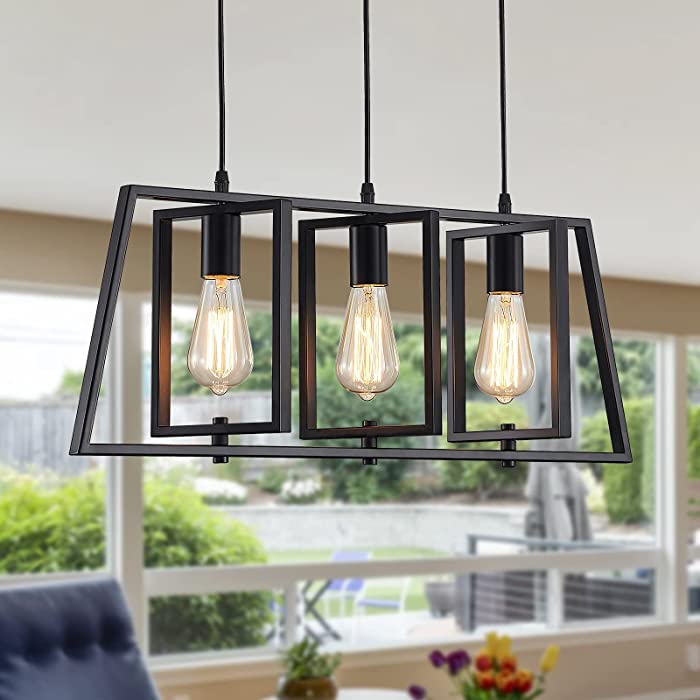 ZHU YAN Modern Industrial 3-Light Pendant Lighting,Dining Room Light Fixtures Over Table,Adjustable Height,Matte Black Pendant Light for Kitchen Island Living Room Foyer