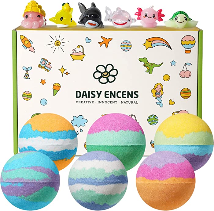 DAISY ENCENS Bath Bombs for Kids with Toys Inside for Girls Boys - 6Pack Handmade Kids Bubble Bath Bombs with Surprise Sea Animals, Kids Safe and Gentle, Moisturize Dry Skin, Gifts for Kids Birthday