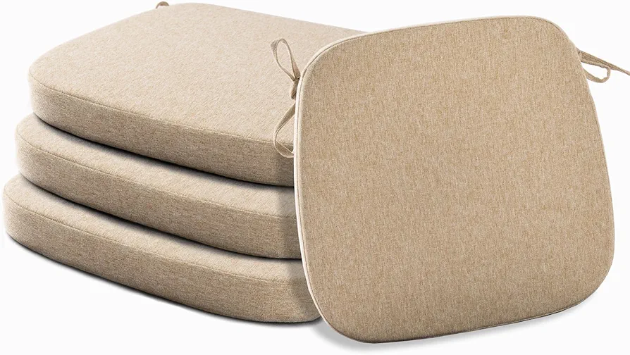 Kitchen Chair Cushions with Ties - High Density Sponge Seat Cushion and Dining Room Chair Pad 17 X 16.5 Inches Non Slip Rubber Back Seat Cover Machine Washable Set of 4 Beige