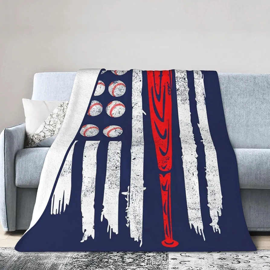 Baseball American Flag Blanket Soft Cozy Microfiber Throws Blankets All Season Bed Sofa,Couch Room Bedroom Chairs Dorm for Adult and Kids Women Gifts