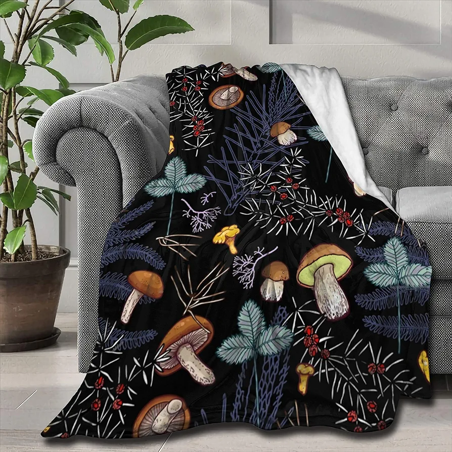 Dark Wild Forest Mushrooms Customized Blanket Soft and Lightweight Flannel Throw Suitable for Use in Bed, Living Room and Travel 60"x50" for Teens