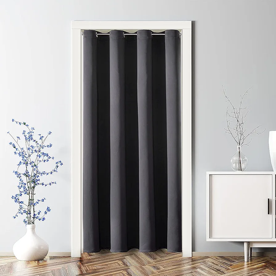 ChrisDowa Blackout Curtains for Doorways and Closets, Thermal Insulated Temporary Room Dividers (1 Panel, Dark Grey, 34 x 80 Inch)