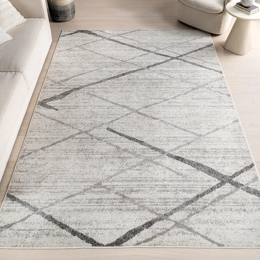 nuLOOM 9x12 Thigpen Contemporary Area Rug, Grey, Abstract Lines, Non-Slip Backing, Stain Resistant, For Bedroom, Dining Room, Living Room, Hallway, Office, Kitchen, Entryway