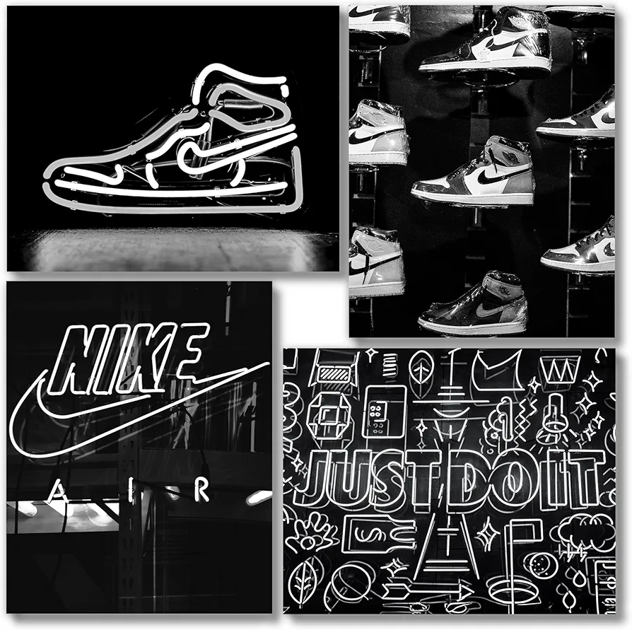 Generic Sneaker Posters (UNFRAMED 8 x 10 Set of 4) Hypebeast Wall Art Shoe Decor Sneakerhead Room Decor Air AJ Teen Boy Room Girl Room Wall Art Prints - Black and White Sneakers QUAD