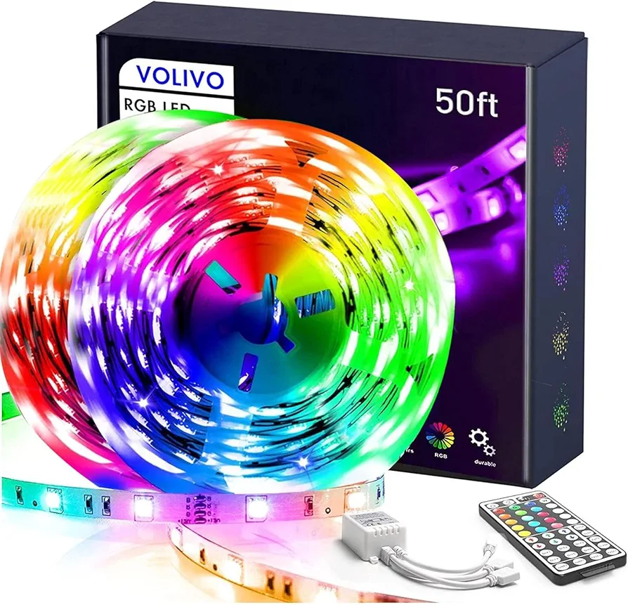 VOLIVO LED Strip Lights 50 FT,Color Changing Led Light Strips Kit with 44 Keys IR Remote Control, Led Lights for Bedroom, Room, Home Decoration…