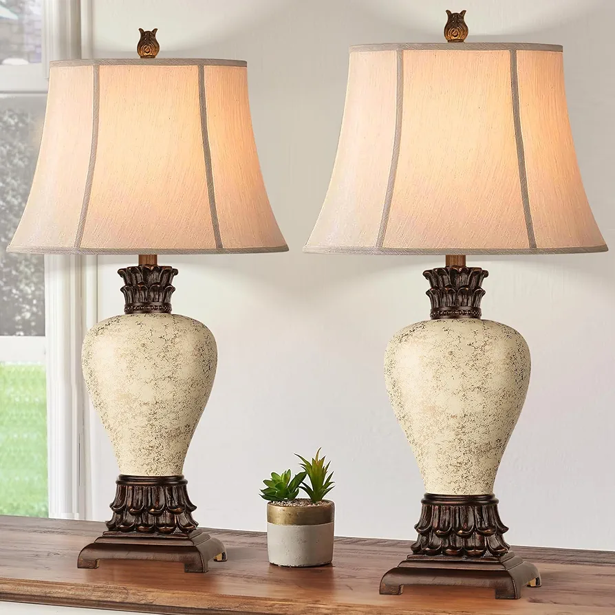 Hamucd 29" Tall Beige Farmhouse Rustic Table lamps Set of 2 for Living Room 3-Color Temperature Dimmable Country Antique White Bedroom Nightstand Lamps for Retro